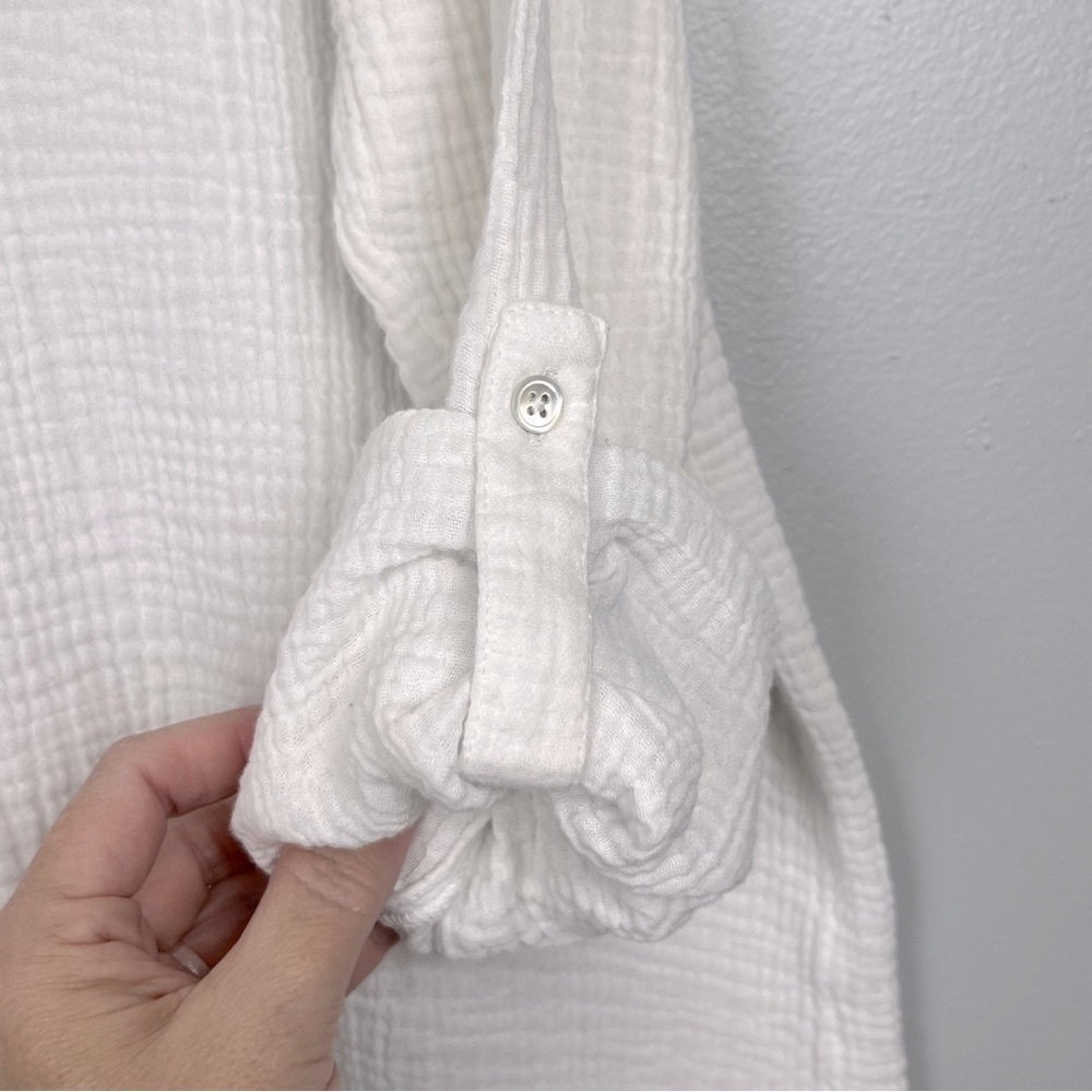 J.Jill white gauzy muslin cotton roll tab sleeve blouse top, large. - Picture 8 of 13